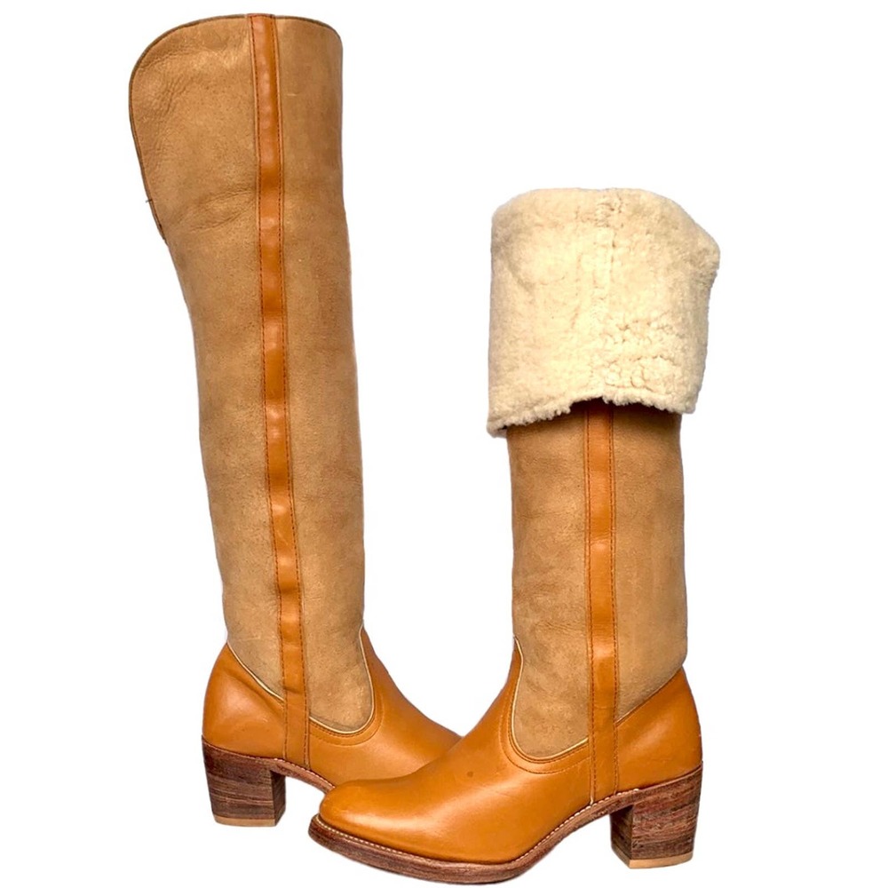 SOLD FRYE True Vintage Black Label Shearling Lined Tall Over the Knee Fold Boots - Picture 4 of 8